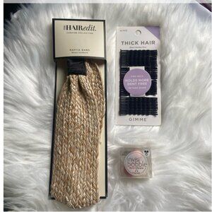 Hair Accessory Bundle; Raffia Woven Headband Bobby Bins & Invisibobble‎